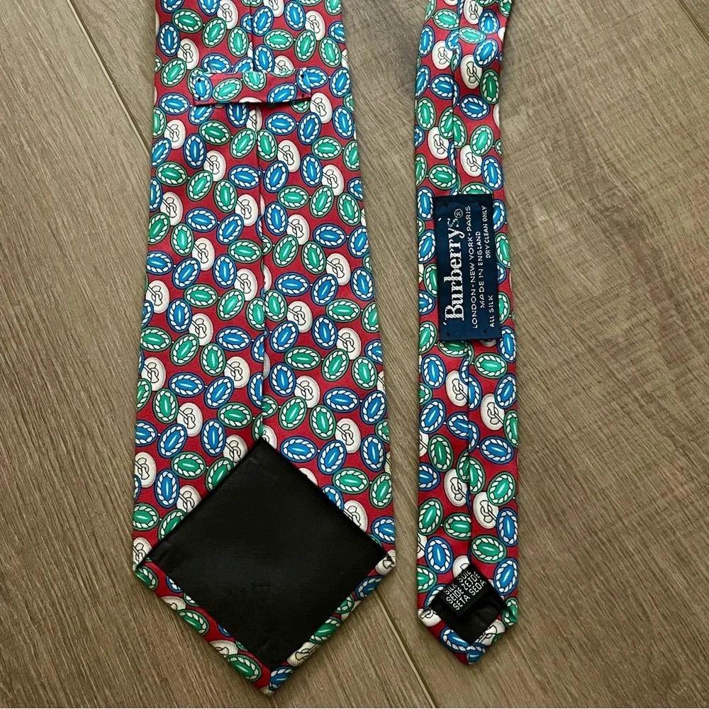Burberry London Mens Silk Designer Necktie Italy Multi‎ Color Red Green Blue Tie